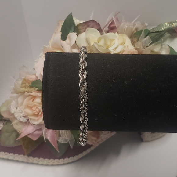 24K White Gold Plate Rope Chain Bracelet Chunky Rope Chain Bracelet - Picture 2 of 9